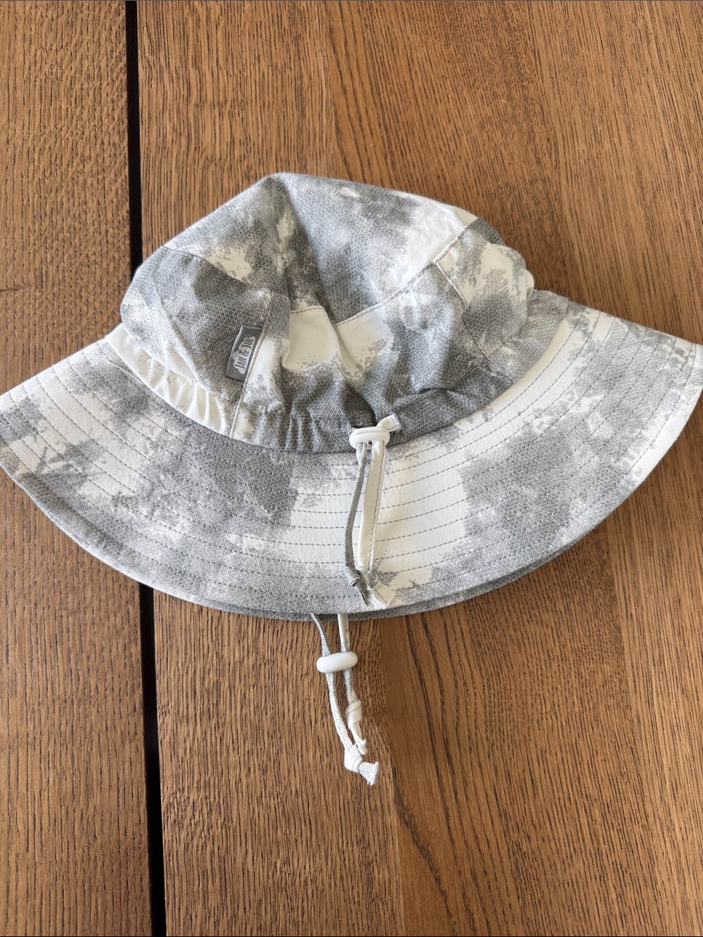 Toddler Bucket Hat in Gray & White Camouflage with Chin Cord